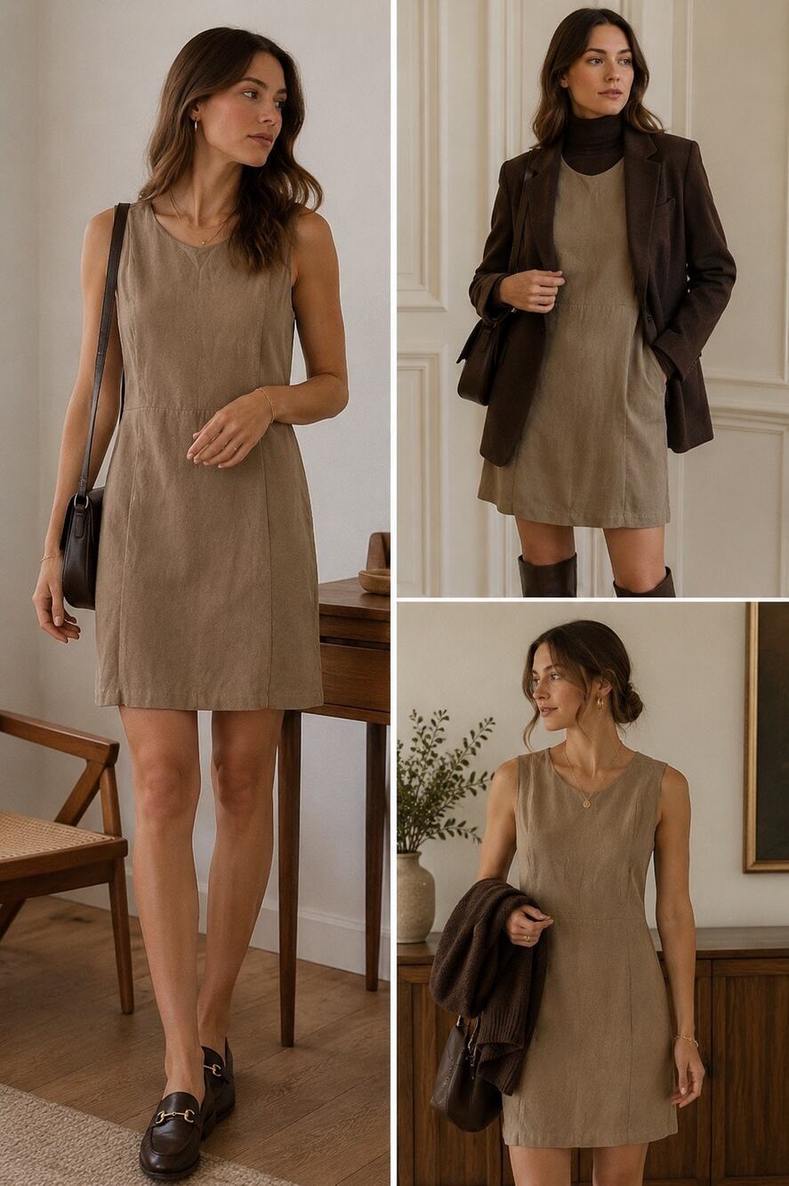 Vintage 90s GAP Corduroy Sheath Dress Taupe Sleeveless Lined Women’s 14 Academia